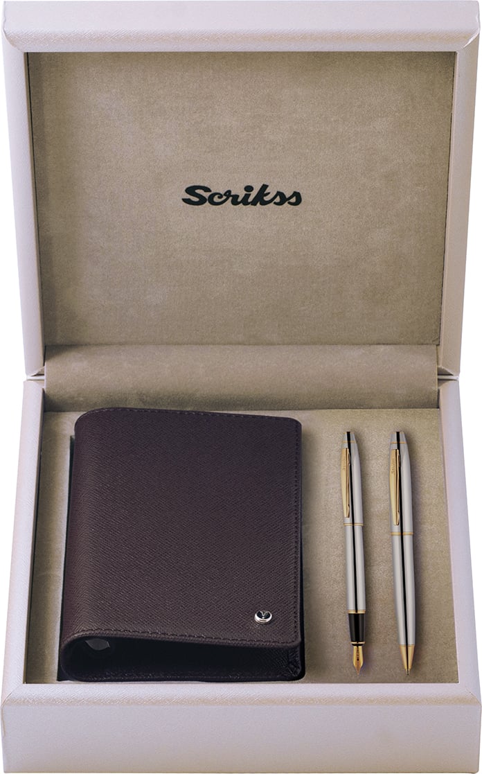  SDR303 Hediyelik Set 35 Dolma Kalem - Tükenmez Kalem Gold Krom ve Jotter Kahve