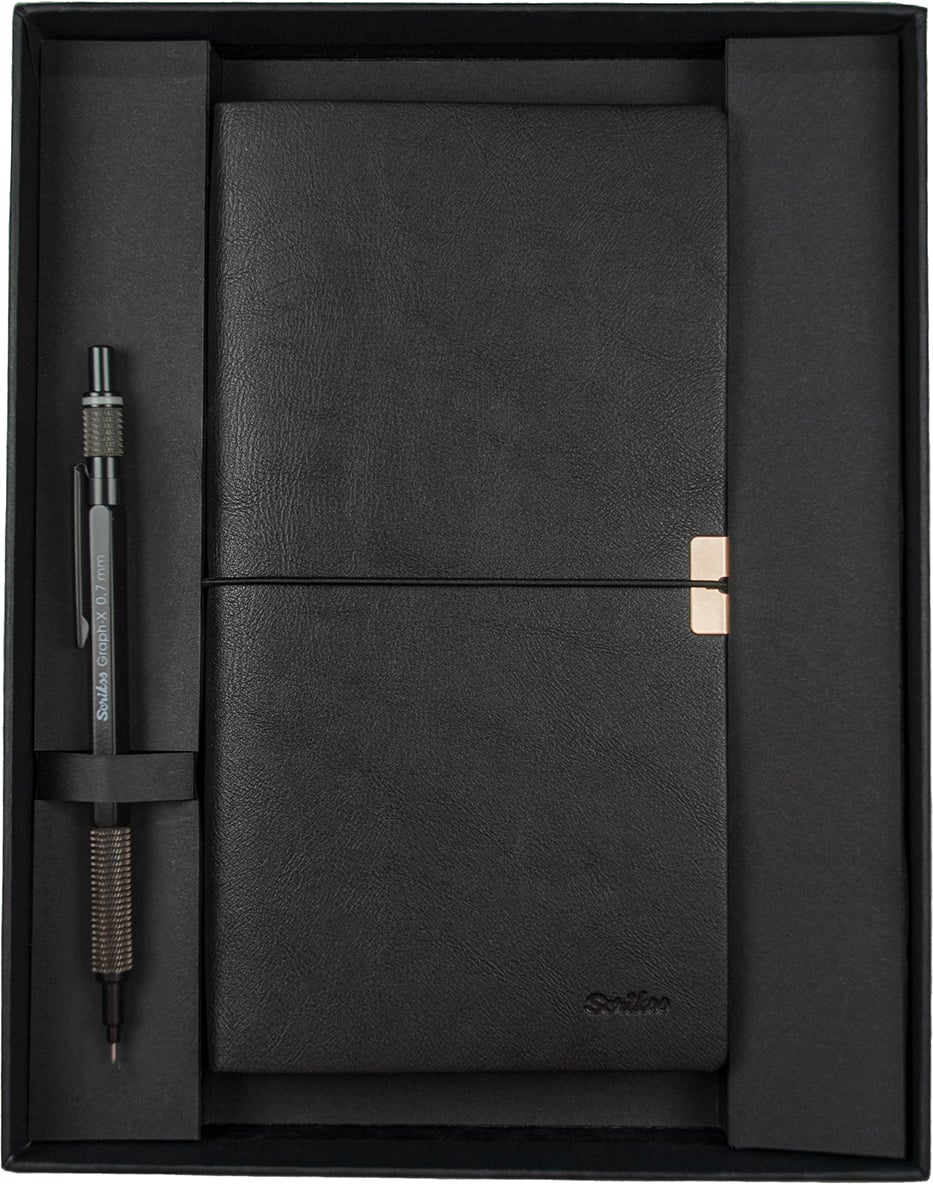 SD700-C1-B Toledo Premium Defter C7 Siyah & Graph-X Mat Siyah 0.7 Mm Mekanik Kurşun Kalem Seti