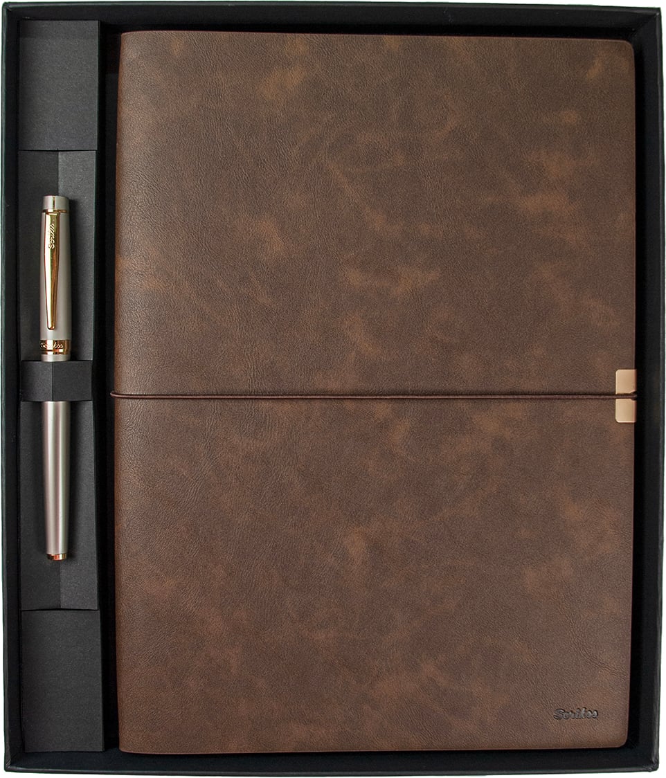 SD700-B2-B Toledo Premium Defter B5 Kahverengi & Honour 38 Saten Altın Roller Kalem Seti