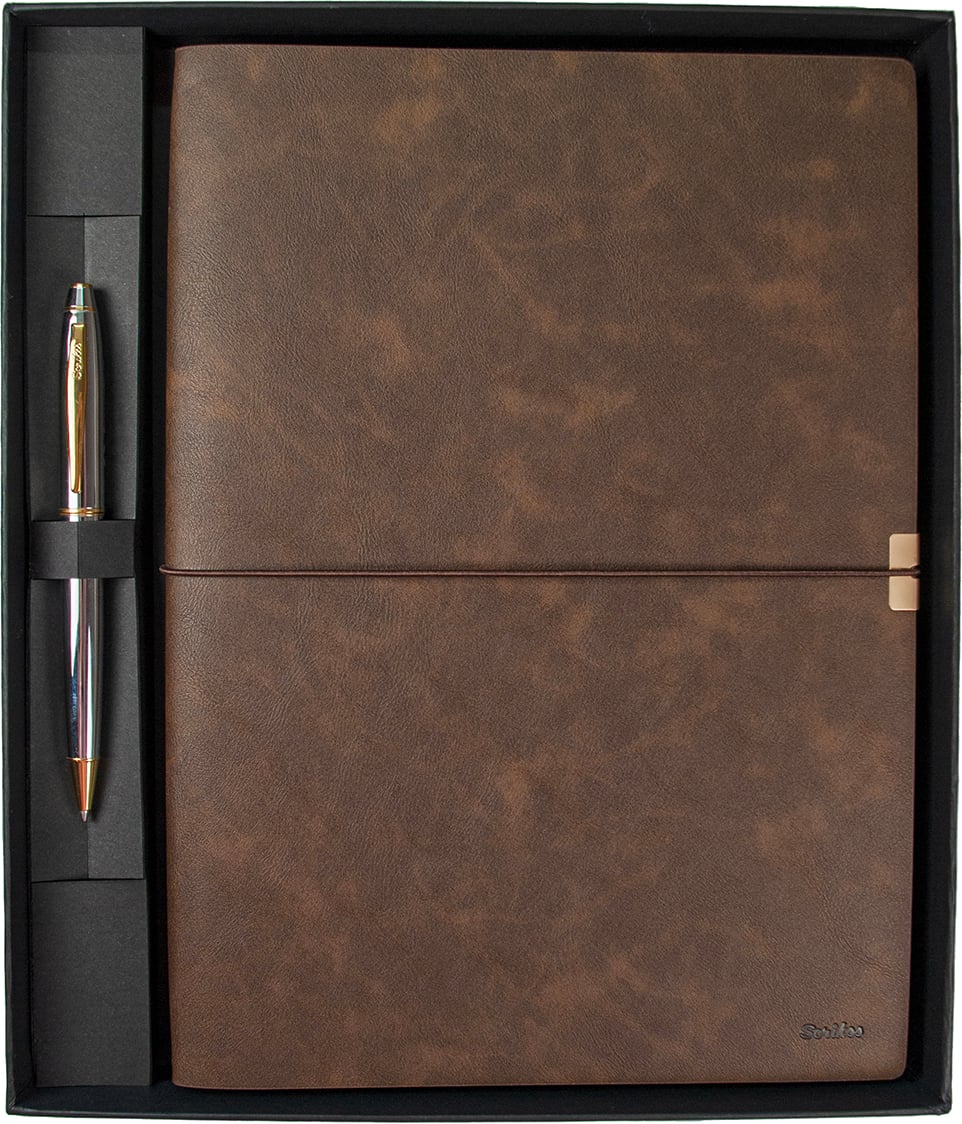 SD700-B2-A Toledo Premium Defter B5 Kahverengi & Noble 35 Gold Krom Tükenmez Kalem Seti