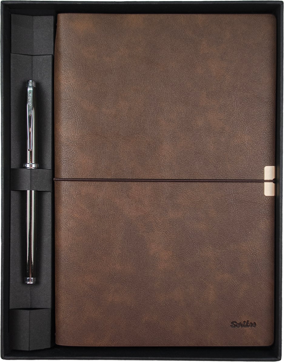 SD700-2-B Toledo Premium Defter A5 Kahverengi & Metropolis 800 Titanyum Roller Kalem Seti