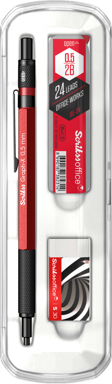  Graph-X 3'lü Set Mekanik Kurşun Kalem 0.5 mm Kırmızı