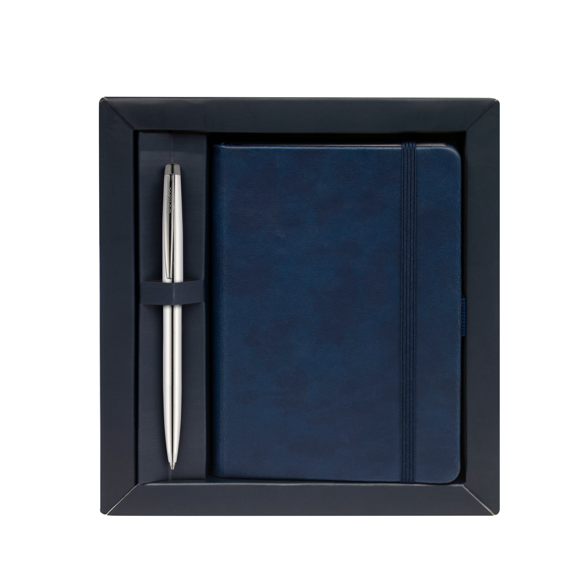 Sıvama Kalın Kapak Defter A6 Lacivert-108M Prestige Krom Tükenmez Kalem